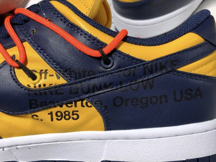 off white nike dunk low university gold midnight navy ct0856-700