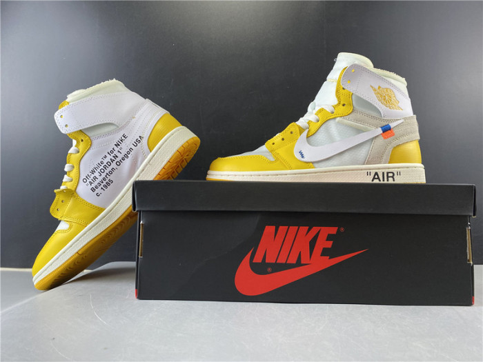 off white x air jordan 1 retro high og "canary yellow" aq0818-149