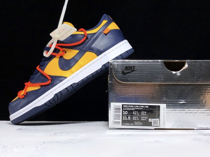 off white nike dunk low university gold midnight navy ct0856-700