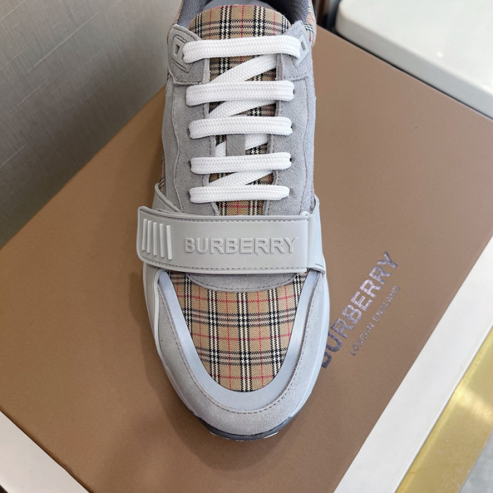 B**rry vintage check, leather and mesh sneakers