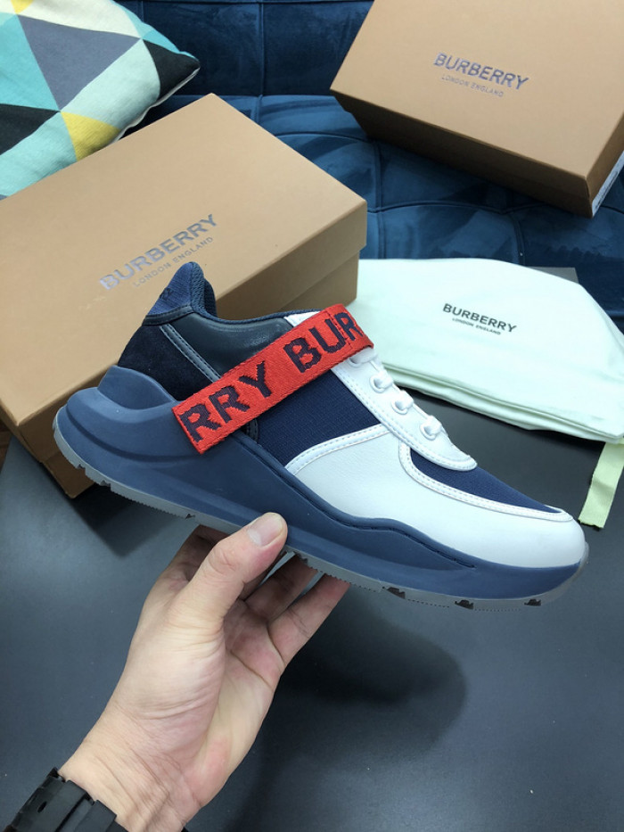 B**rry vintage check, leather and mesh sneakers