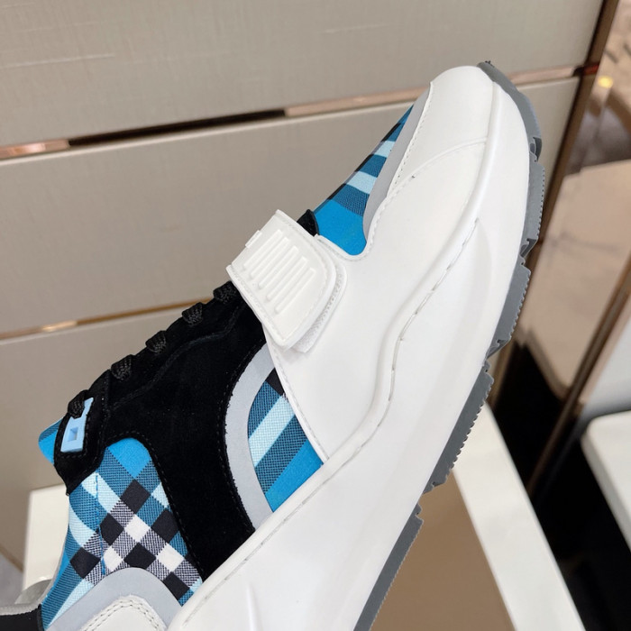 B**rry vintage check, leather and mesh sneakers