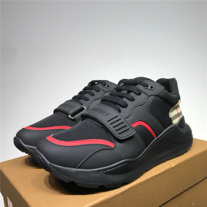 B**rry vintage check, leather and mesh sneakers