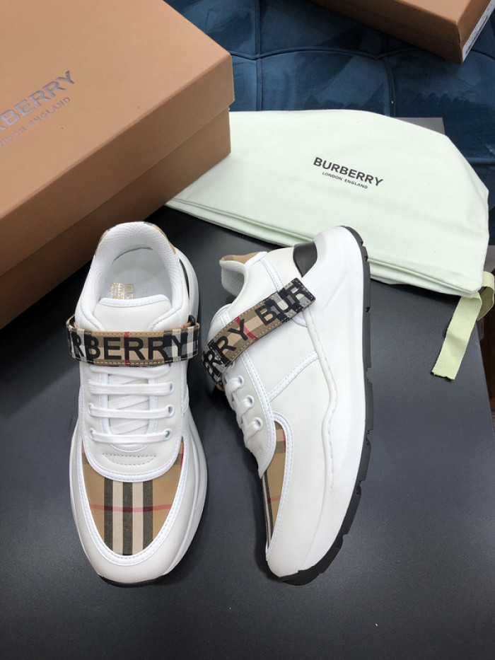 B**rry vintage check, leather and mesh sneakers