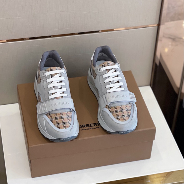 B**rry vintage check, leather and mesh sneakers