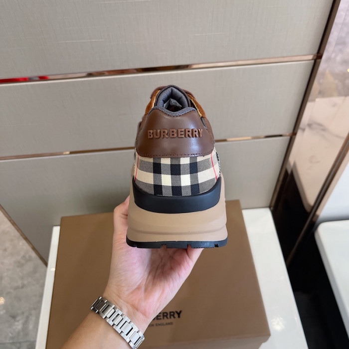 B**rry vintage check, leather and mesh sneakers